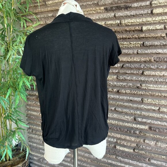 Pursue Black Deep V Faux Wrap Gauzy Short Sleeve Tencel Top Size Small - Picture 6 of 10
